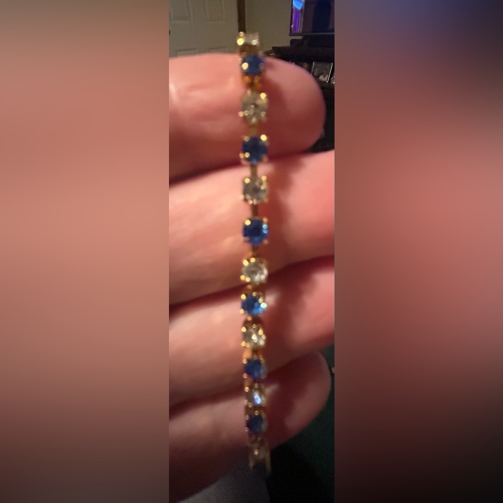 2 Elegant Blue and Clear Crystal set in Gold Tone Bracelet - Picture 7 of 8